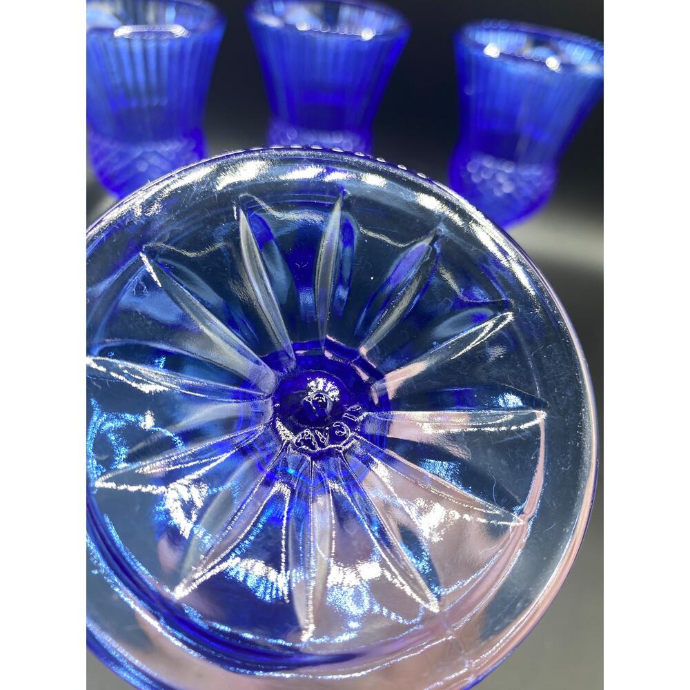 set 4 VTG Cobalt Blue Fostoria Cameo George/Martha Washington Wine Goblets - Picture 9 of 10